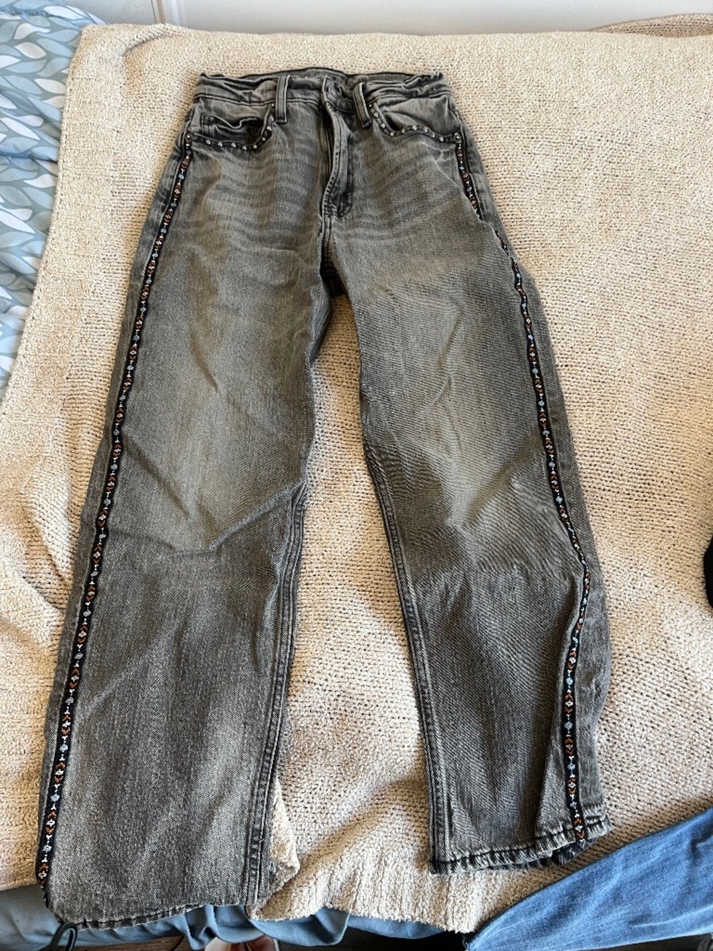 Gray Washed Capri Length High Waisted Jeans